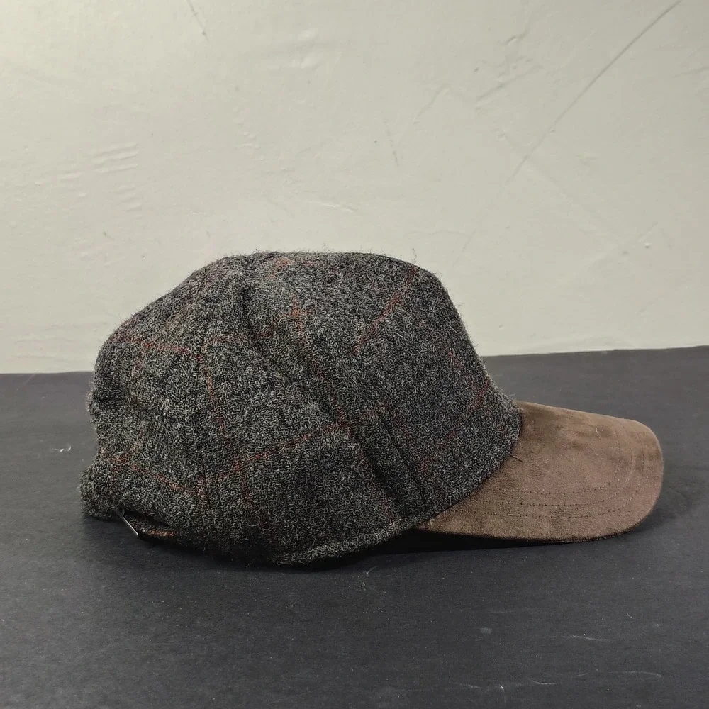 Crown Cap Canada Plaid Wool Baseball Hat Suede Bill Strapback Premium Grey Brown